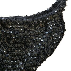 Vintage Bisou Bisou Y2k Black Sequin Shoulder Bag Purse Mermaidcore Euro Summer